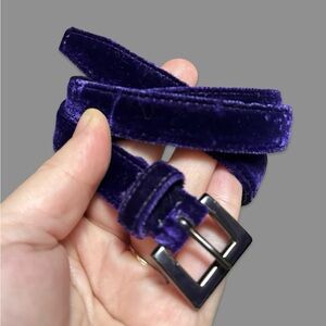 Vintage 90s Prada Purple Velvet & Leather Skinny Belt Size 27-33  - S/M